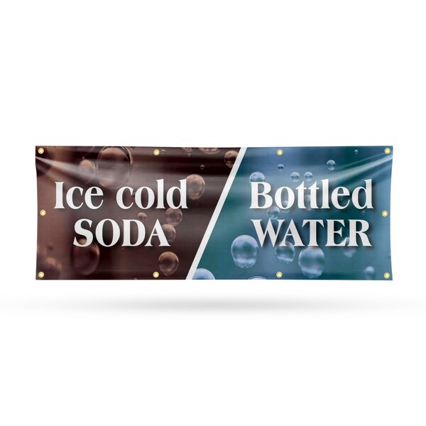 Signmission Ice Cold Soda & Bottled, 36 Inch x 96 Inch, Vinyl Banner - B-96-30701