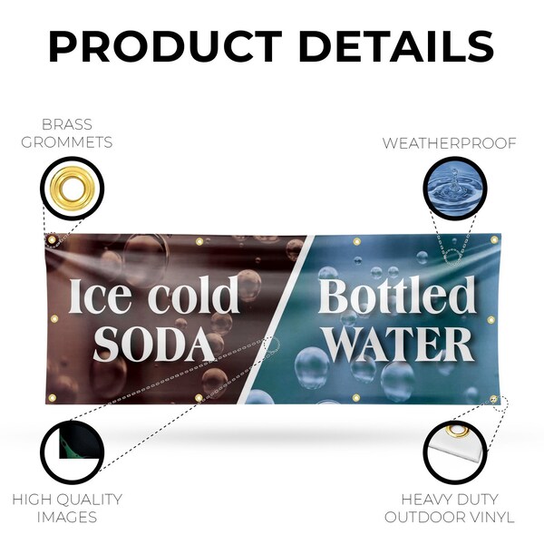 Signmission Ice Cold Soda & Bottled, 36 Inch x 96 Inch, Vinyl Banner - B-96-30701
