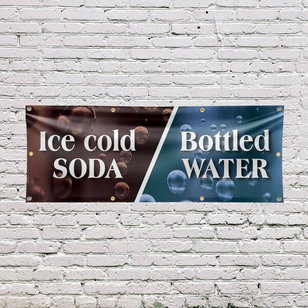 Signmission Ice Cold Soda & Bottled, 36 Inch x 96 Inch, Vinyl Banner - B-96-30701