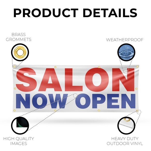 Signmission Salon Now Open, 36 Inch x 96 Inch, Vinyl Banner - B-96-30848