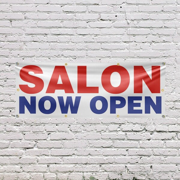 Signmission Salon Now Open, 36 Inch x 96 Inch, Vinyl Banner - B-96-30848