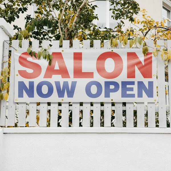Signmission Salon Now Open, 36 Inch x 96 Inch, Vinyl Banner - B-96-30848