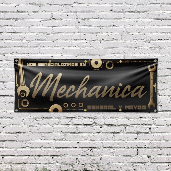 Signmission Nos Especializamos en Mechanica General y Mayor, 48 Inch x 120 Inch, Vinyl Banner - B-120-30758