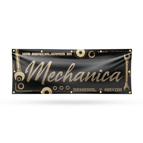 Signmission Nos Especializamos en Mechanica General y Mayor, 48 Inch x 120 Inch, Vinyl Banner - B-120-30758