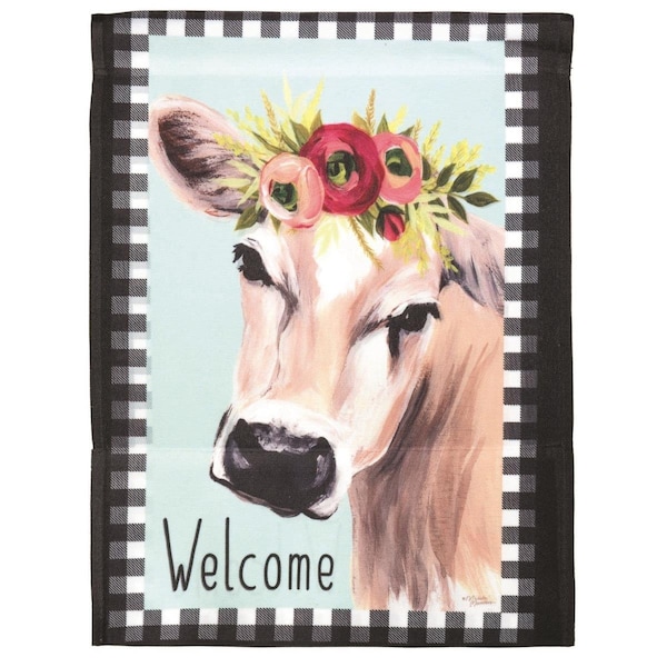 Dicksons 13 x 18 in Flag Print Welcome Cow Floral Polyester Garden - M080068