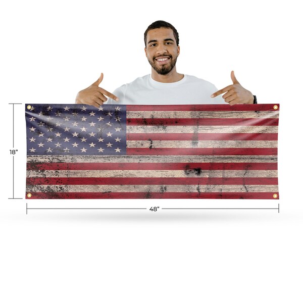 Signmission Rusty American Flag, 18 Inch x 48 Inch, Vinyl Banner - B-30841