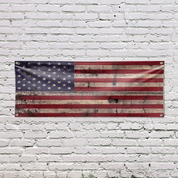 Signmission Rusty American Flag, 18 Inch x 48 Inch, Vinyl Banner - B-30841