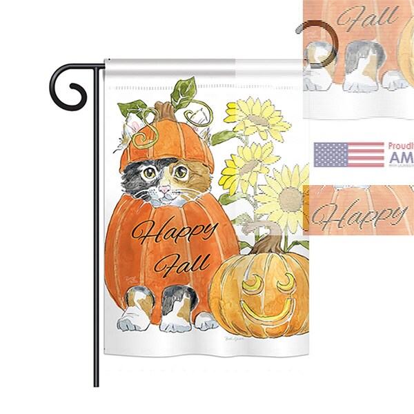 Gardencontrol 13 x 185 in Seasonal Harvest & Autumn Impressions  Vertical Garden Flag - Happy Pumpkin Kitty Fall - GA3454492
