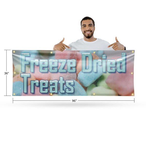 Signmission Freeze Dried Treats, 36 Inch x 96 Inch, Vinyl Banner - B-96-30650