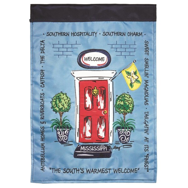Magnolia Gardens 13 x 18 in Mississippi Navy  Red Welcome Front Door Applique Garden Flag - M011156