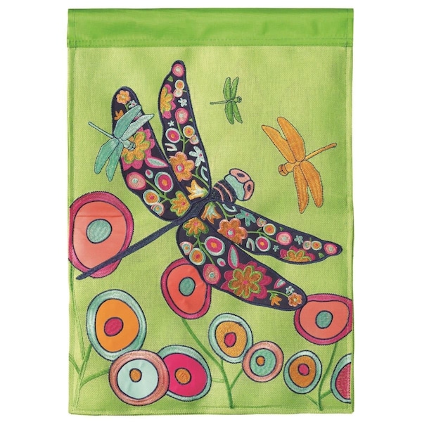 Dicksons 13 x 18 in. Flag Double Applique Dragonflies Burlap Garden - M011081