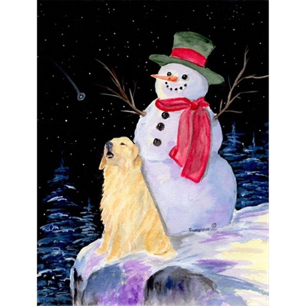 Carolines Treasures 28 x 40 In. Snowman With Golden Retriever Flag Canvas- House Size - SS8951CHF
