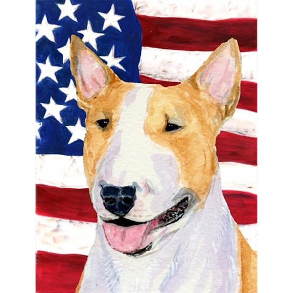 Carolines Treasures 28 x 40 in. USA American Flag with Bull Terrier House Size Canvas Flag - SS4023CHF