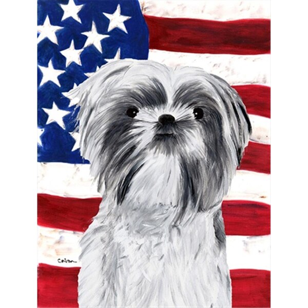 Carolines Treasures 28 x 40 in. Usa American Flag With Shih Tzu Flag Canvas House Size - SC9015CHF