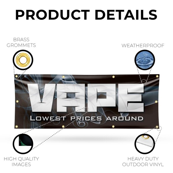 Signmission Vape Shop Lowest Prices, 36 Inch x 96 Inch, Vinyl Banner - B-96-30908
