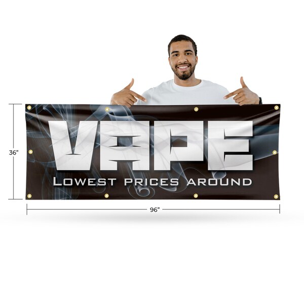 Signmission Vape Shop Lowest Prices, 36 Inch x 96 Inch, Vinyl Banner - B-96-30908