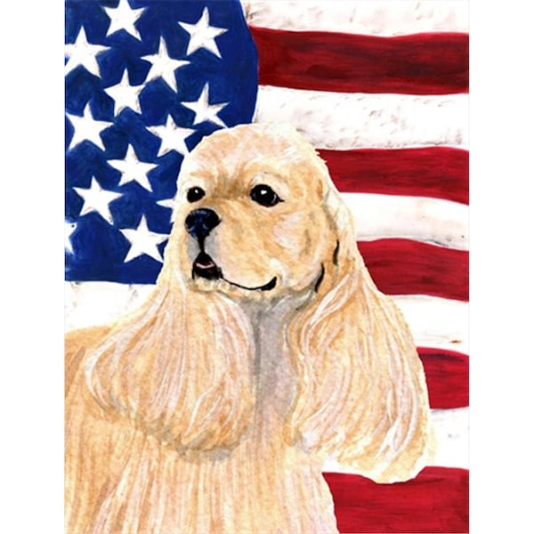 Patioplus 28 x 40 in. USA American Flag with Cocker Spaniel House Size Canvas Flag - PA2554547