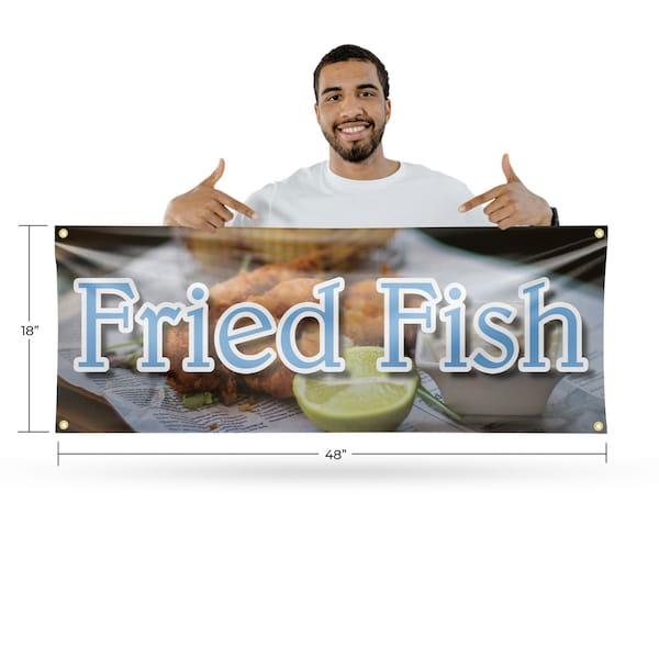 Signmission Fried Fish, 18 Inch x 48 Inch, Vinyl Banner - B-30660