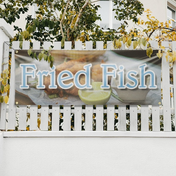 Signmission Fried Fish, 18 Inch x 48 Inch, Vinyl Banner - B-30660
