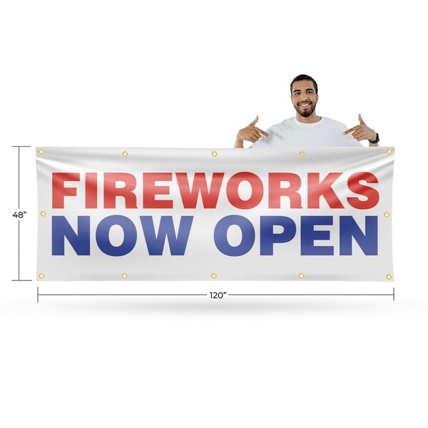 Signmission Fireworks Now Open, 48 Inch x 120 Inch, Vinyl Banner - B-120-30630