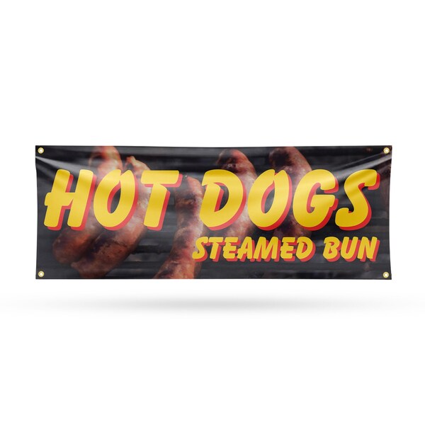 Signmission Hot Dogs Steamed Bun, 18 Inch x 48 Inch, Vinyl Banner - B-30700