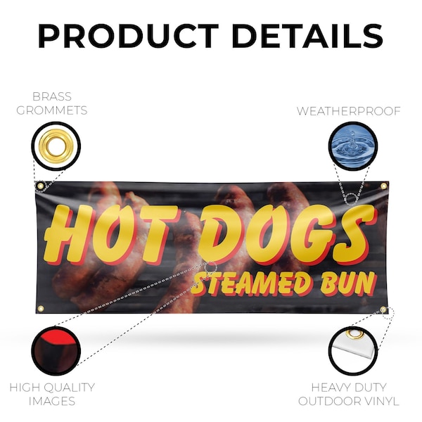 Signmission Hot Dogs Steamed Bun, 18 Inch x 48 Inch, Vinyl Banner - B-30700
