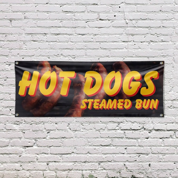 Signmission Hot Dogs Steamed Bun, 18 Inch x 48 Inch, Vinyl Banner - B-30700