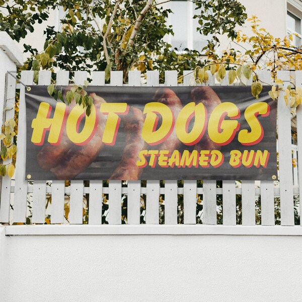Signmission Hot Dogs Steamed Bun, 18 Inch x 48 Inch, Vinyl Banner - B-30700