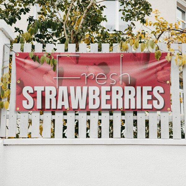 Signmission Fresh Strawberries, 36 Inch x 96 Inch, Vinyl Banner - B-96-30659