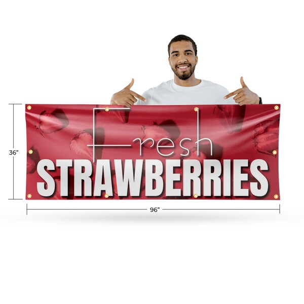 Signmission Fresh Strawberries, 36 Inch x 96 Inch, Vinyl Banner - B-96-30659