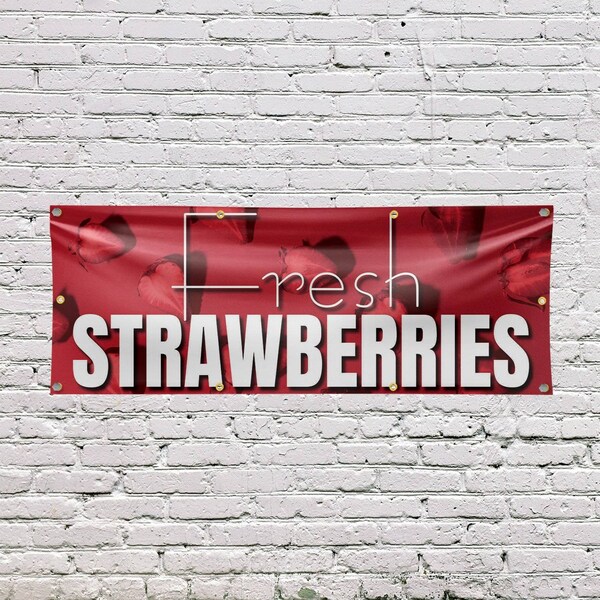 Signmission Fresh Strawberries, 36 Inch x 96 Inch, Vinyl Banner - B-96-30659