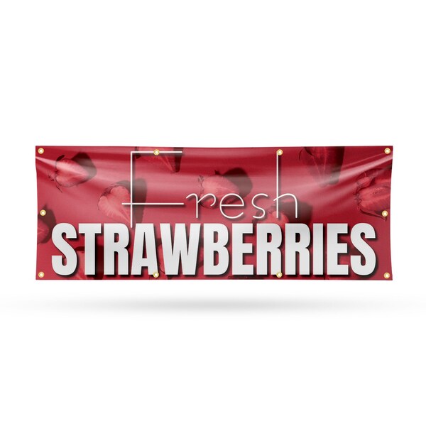 Signmission Fresh Strawberries, 36 Inch x 96 Inch, Vinyl Banner - B-96-30659