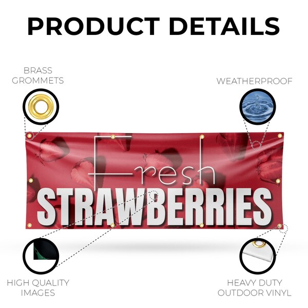 Signmission Fresh Strawberries, 36 Inch x 96 Inch, Vinyl Banner - B-96-30659