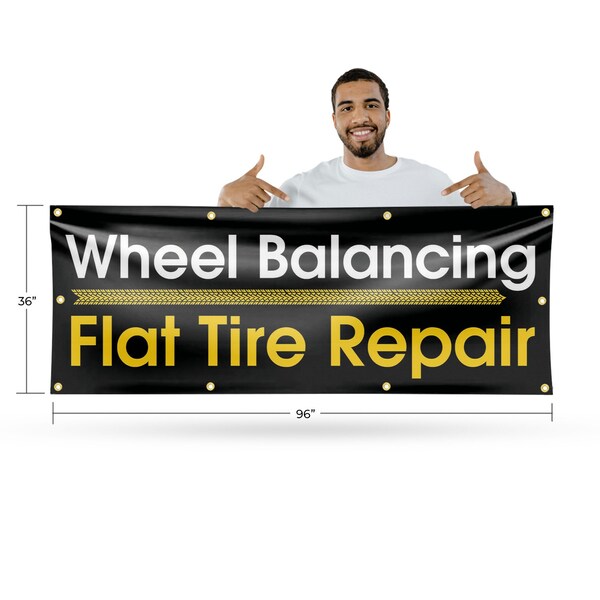 Signmission Wheel Balancing Flat Tire Repair, 36 Inch x 96 Inch, Vinyl Banner - B-96-30941