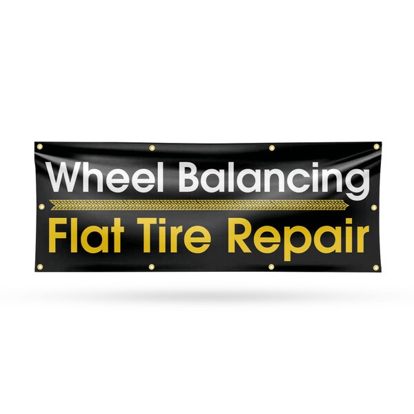 Signmission Wheel Balancing Flat Tire Repair, 36 Inch x 96 Inch, Vinyl Banner - B-96-30941