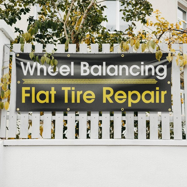 Signmission Wheel Balancing Flat Tire Repair, 36 Inch x 96 Inch, Vinyl Banner - B-96-30941