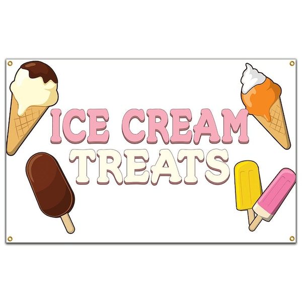 Signmission Ice Cream Treats Banner Heavy Duty 13 Oz Vinyl with Grommets - B-60 ICE CREAM TREATS