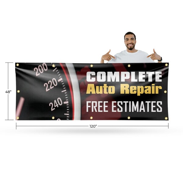 Signmission Complete Auto Repair Free Estimates, 48 Inch x 120 Inch, Vinyl Banner - B-120-30526