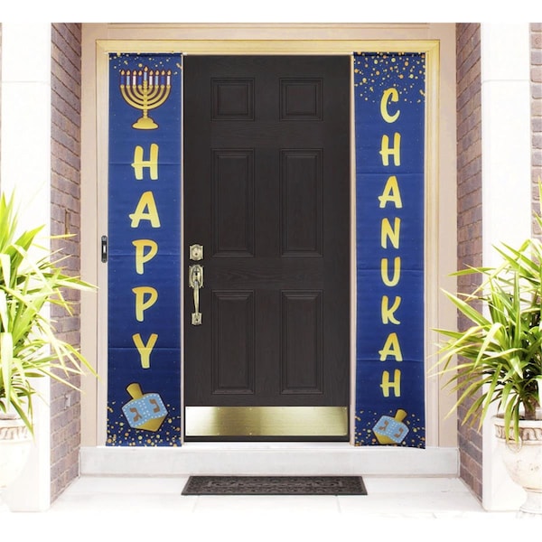 Rite Lite 70 x 12 in. Happy Chanukah Door Polyester Banner with Gold Accents, 2 Piece - BD-13150