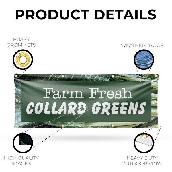 Signmission Farm Fresh Collard Greens, 36 Inch x 96 Inch, Vinyl Banner - B-96-30588