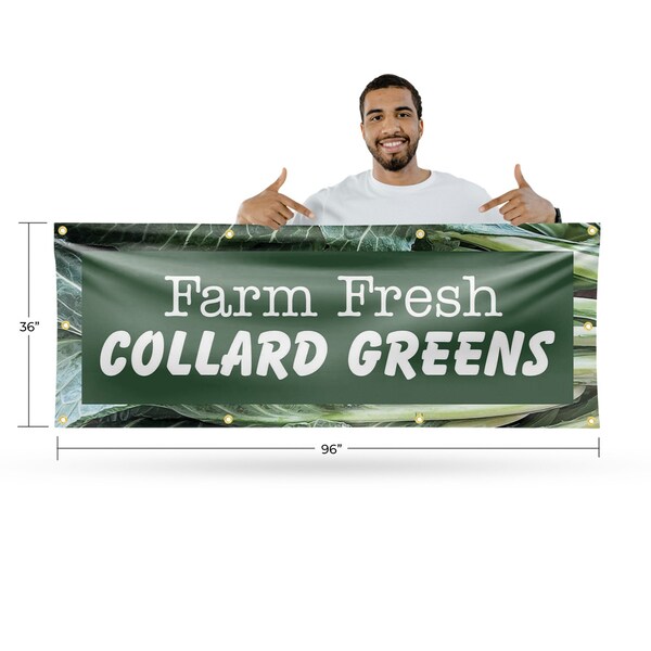 Signmission Farm Fresh Collard Greens, 36 Inch x 96 Inch, Vinyl Banner - B-96-30588