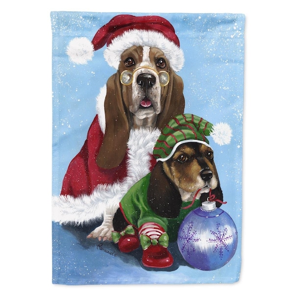 Patioplus 28 x 0.01 x 40 in. Basset Hound Santa Christmas Canvas House Flag - PA2553406