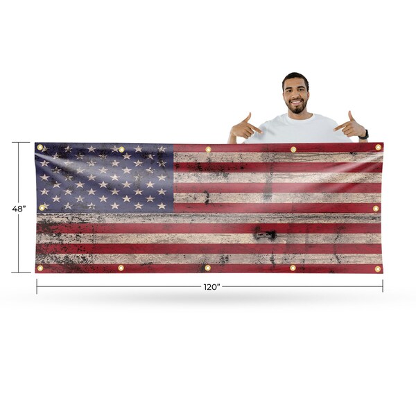 Signmission Rusty American Flag, 48 Inch x 120 Inch, Vinyl Banner - B-120-30841