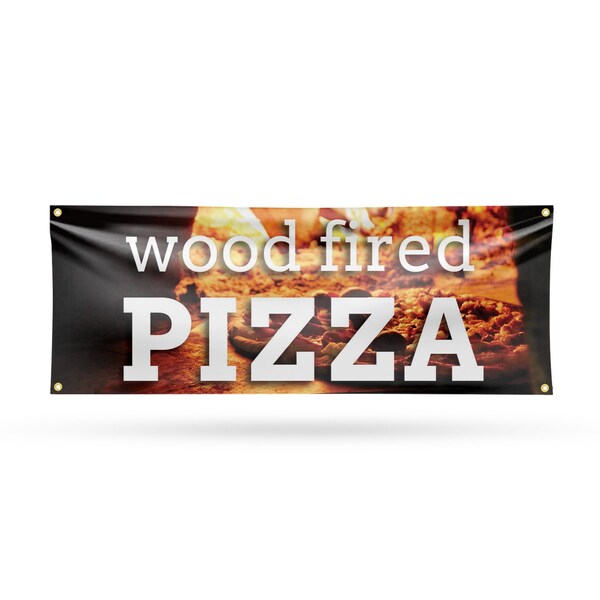 Signmission Wood Fired Pizza, 18 Inch x 48 Inch, Vinyl Banner - B-30948