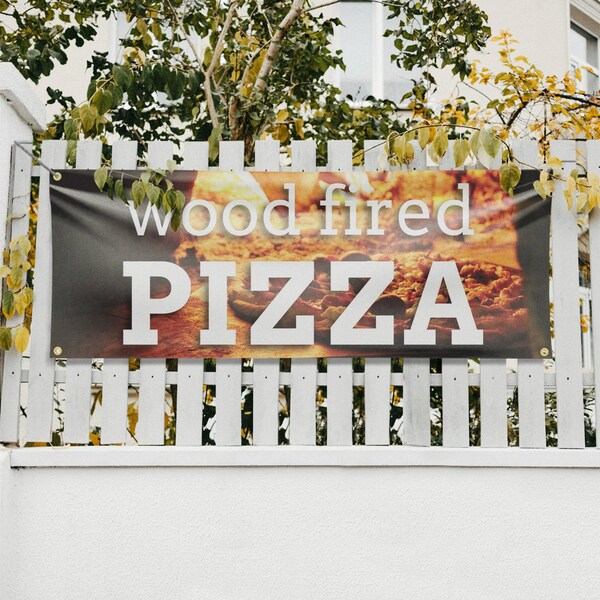 Signmission Wood Fired Pizza, 18 Inch x 48 Inch, Vinyl Banner - B-30948