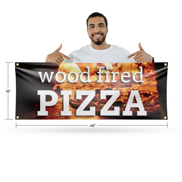 Signmission Wood Fired Pizza, 18 Inch x 48 Inch, Vinyl Banner - B-30948