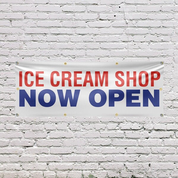 Signmission Ice Cream Shop Now Open, 36 Inch x 96 Inch, Vinyl Banner - B-96-30704