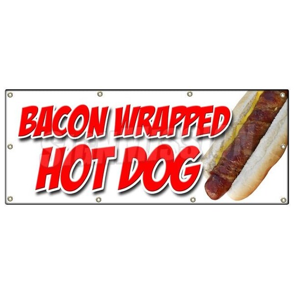Signmission BACON WRAPPED HOT DOG BANNER SIGN texas tommy cheese deep fried stick - B-96 BACON WRAPPED HOT DOG
