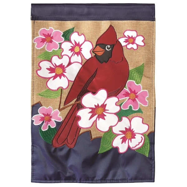 Dicksons 13 x 18 in Flag Double Applique Cardinal Dogwood Burlap Garden - M011079