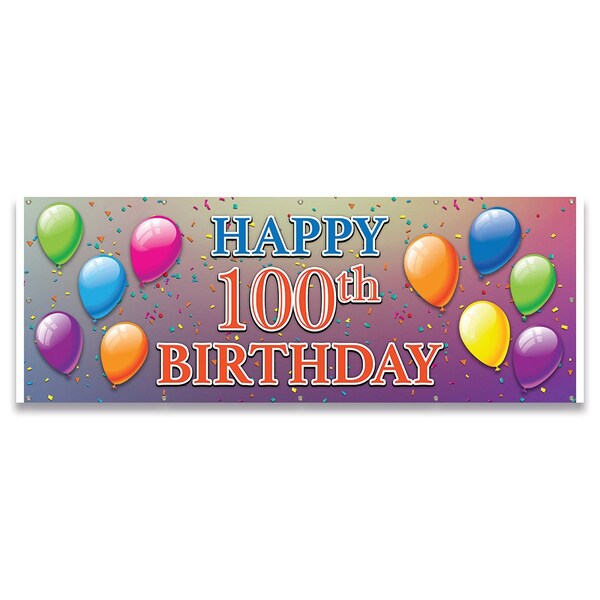 Signmission Happy 100th Birthday Banner Concession Stand Food Truck Single Sided - B-120-30081